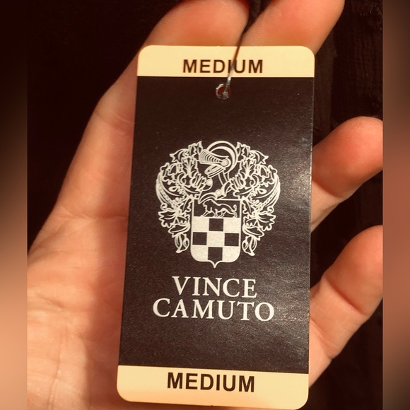 NWT VINCE CAMUTO blk sweater sz M Semi sheer Swiss dot sleeves Mock neck - Picture 8 of 8